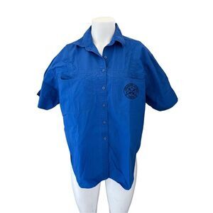 Jordache Studio Italia 100% cotton blue button up short sleeve shirt women s M e